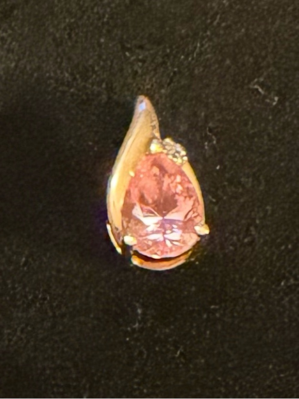 14K Gold Teardrop Pink Topaz Pendant with genuine diamond in the setting. - Picture 3 of 8